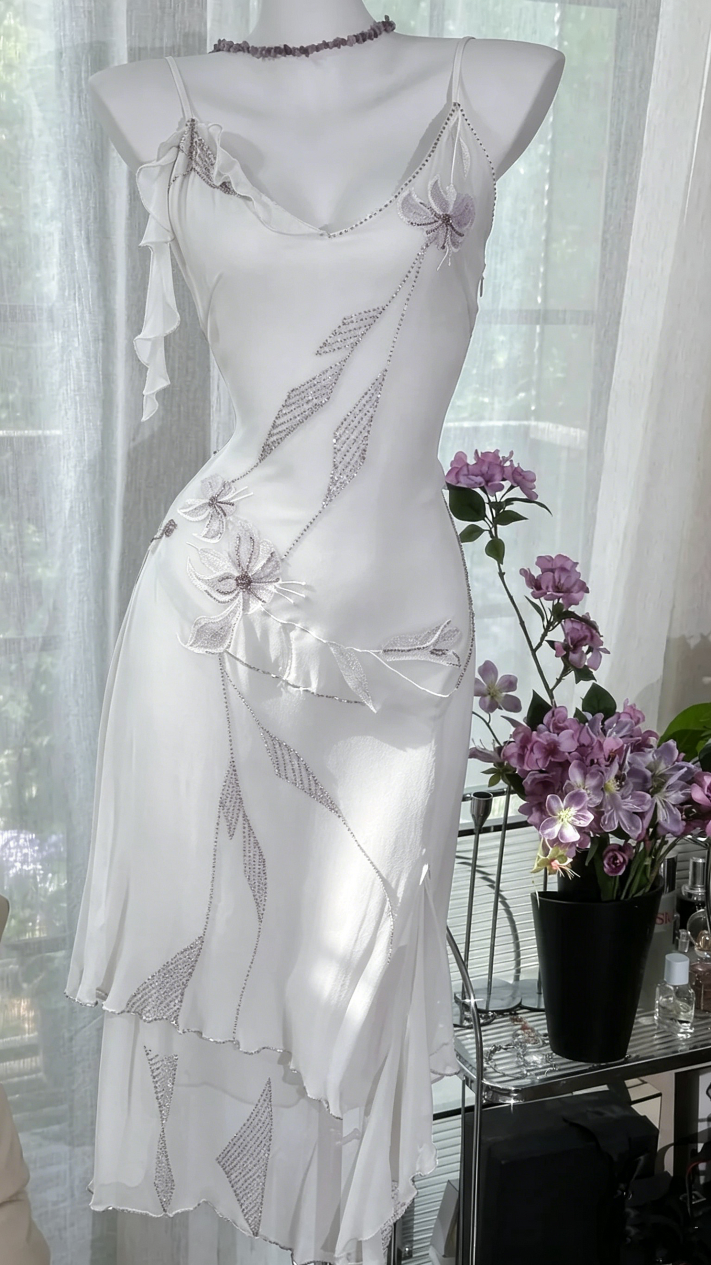 Classy Spaghetti Straps V Neck Purple Chiffon Homecoming Dress Short Party Dress S722