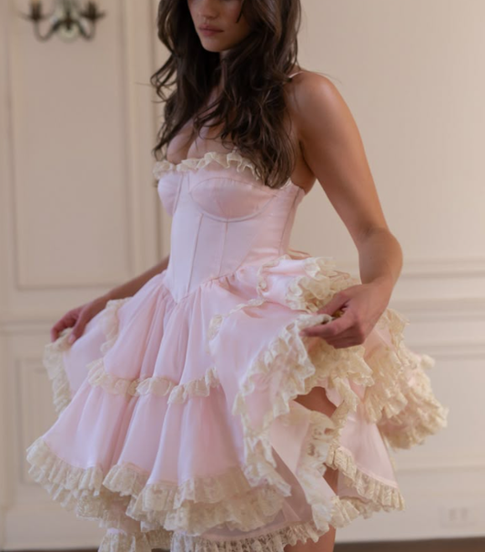 Pretty Pink Strapless Sweetheart Neck A Line Birthday Outfits Short 8th Grade Homecoming Dress S683