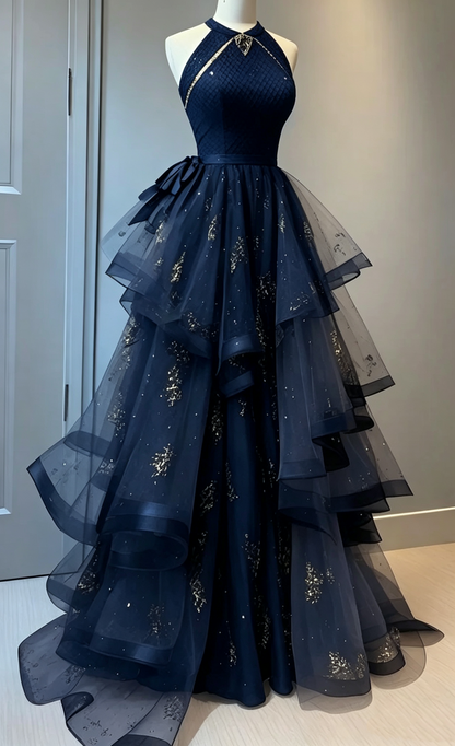 Retro Ball Gown Scoop Neckline Black Tulle Party Dress Prom Dresses Evening Dress SD1767