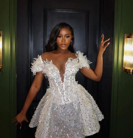 Charming White Off The Shoulder Organza Beaded Short Homecoming Dress Birthday Dress S689