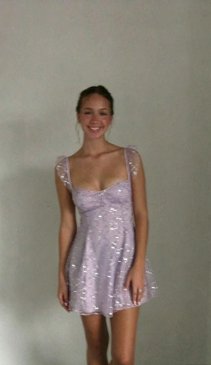 Sparkly Tulle Sequin A Line Pink Short Prom Dress Formal Homecoming Dress Birthday Dress D588