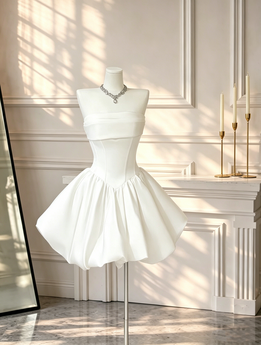 Classy Strapless Satin A Line Short Homecoming Dress White Mini 16th Birthday Outfits D2561