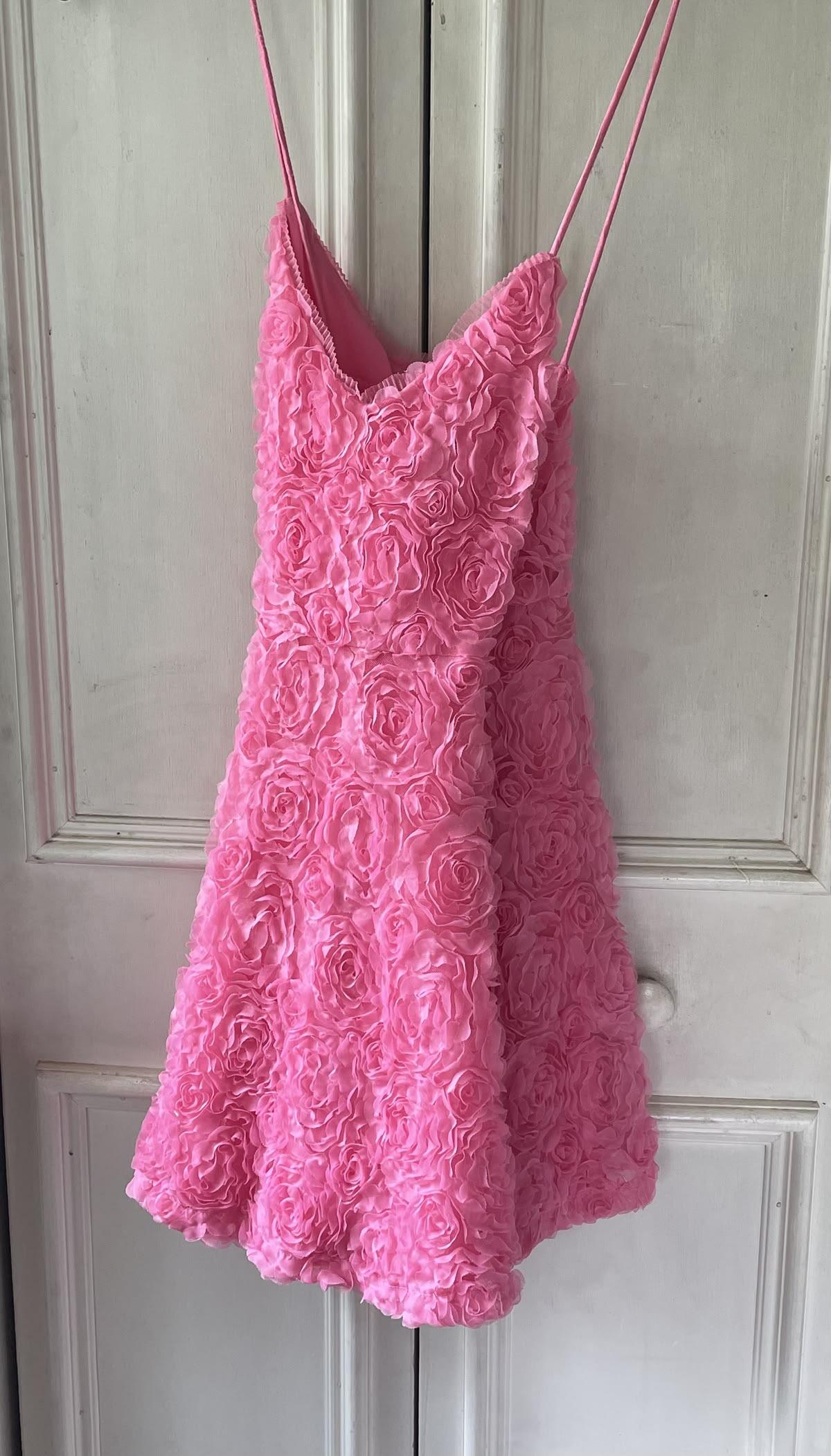 Charming Spaghetti Straps Pink Tulle Ruched Floral A Line Short 7th Grade Homecoming Dress,Short Prom Dress D3496