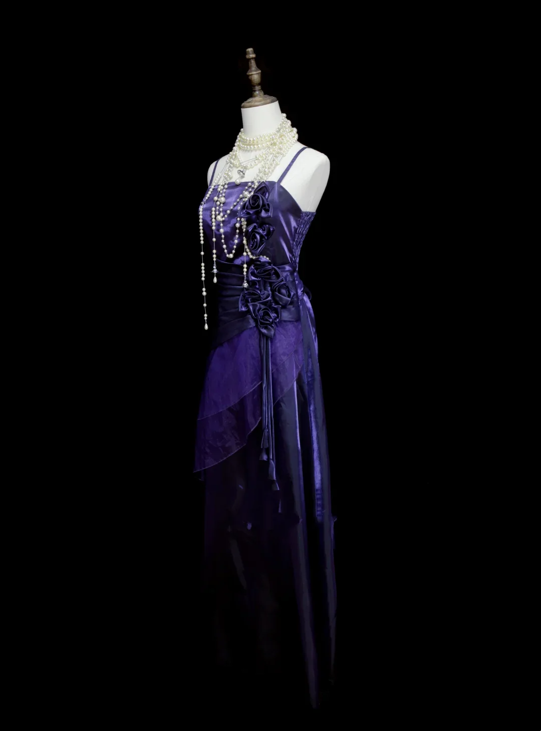 Chic Spaghetti Straps Grape With Flowers Long Prom Dresses Birthday Evening Dress D4515