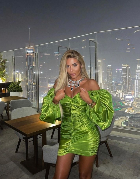 Stylish Green Satin Pleated Sheath Cocktail Dress,Off The Shoulder Short 8th Grade Homecoming Dress D3572