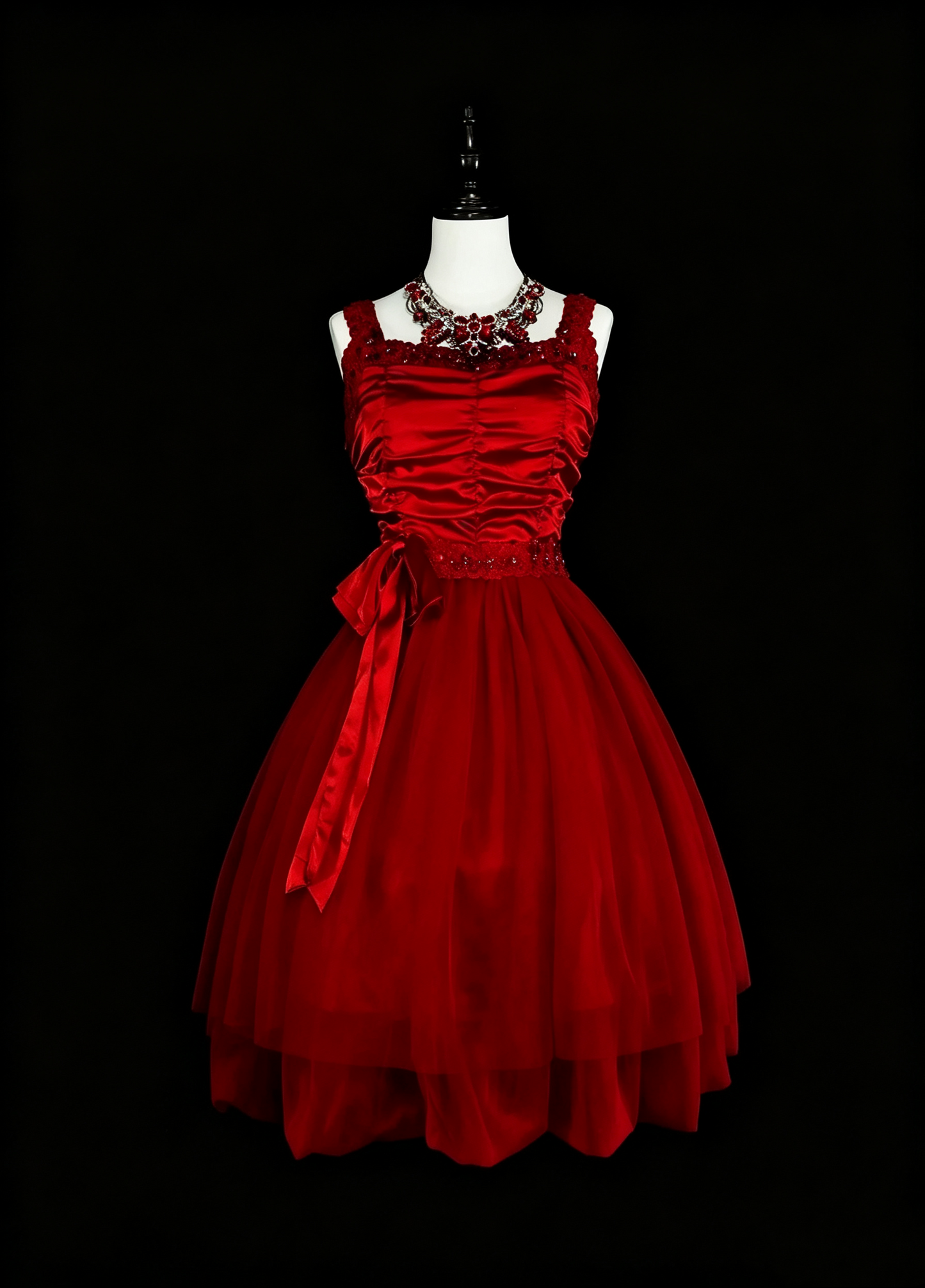 Elegant Spaghetti Straps Satin Tulle Beaded A Line Short Graduation Homecoming Dress,Red Short Birthday Dress D4052
