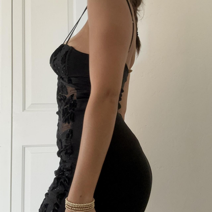 Pretty Spaghetti Straps Sweetheart Neck Lace Floral Sheath Cocktail Dress Black Short Formal Homecoming Dress D038