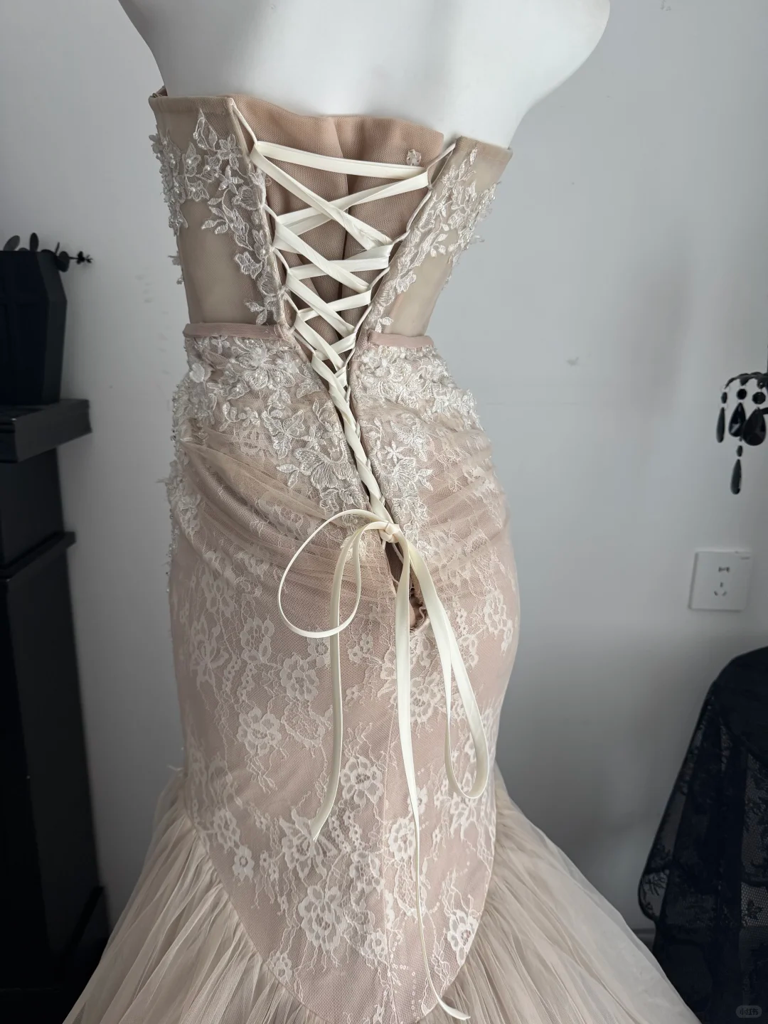 Elegant Light Apricot Tulle Appliques Mermaid Party Dress,Strapless Long Evening Dress D3691