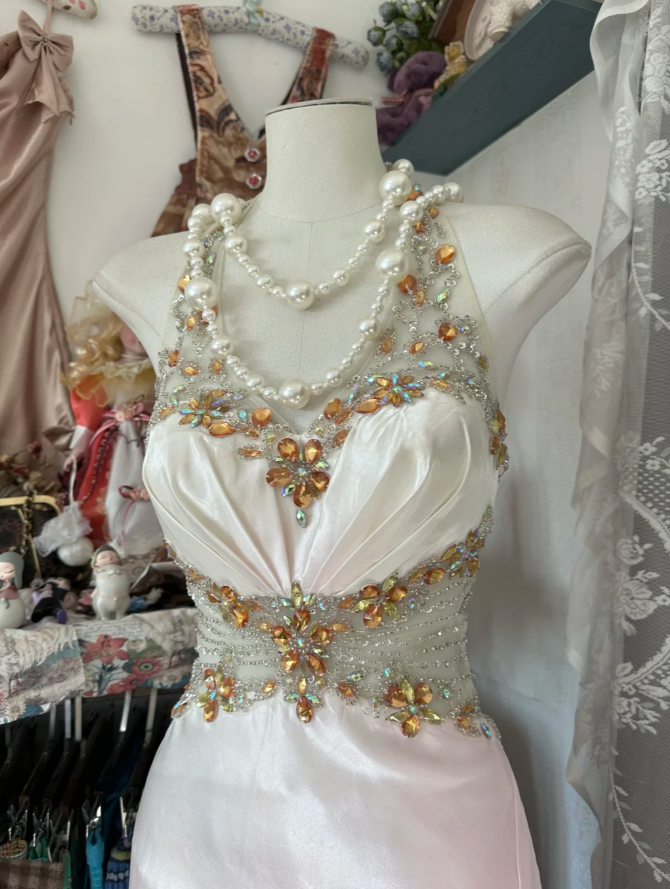 Pretty Ombre Pink Halter Satin Beaded Mermaid Long Birthday Party Dress Evening Gown D1675