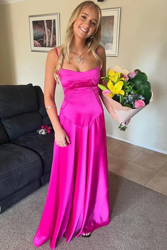 Elegant Spaghetti Straps Lilac Satin Long Wedding Guest Dress Bridesmaid Dress D1425