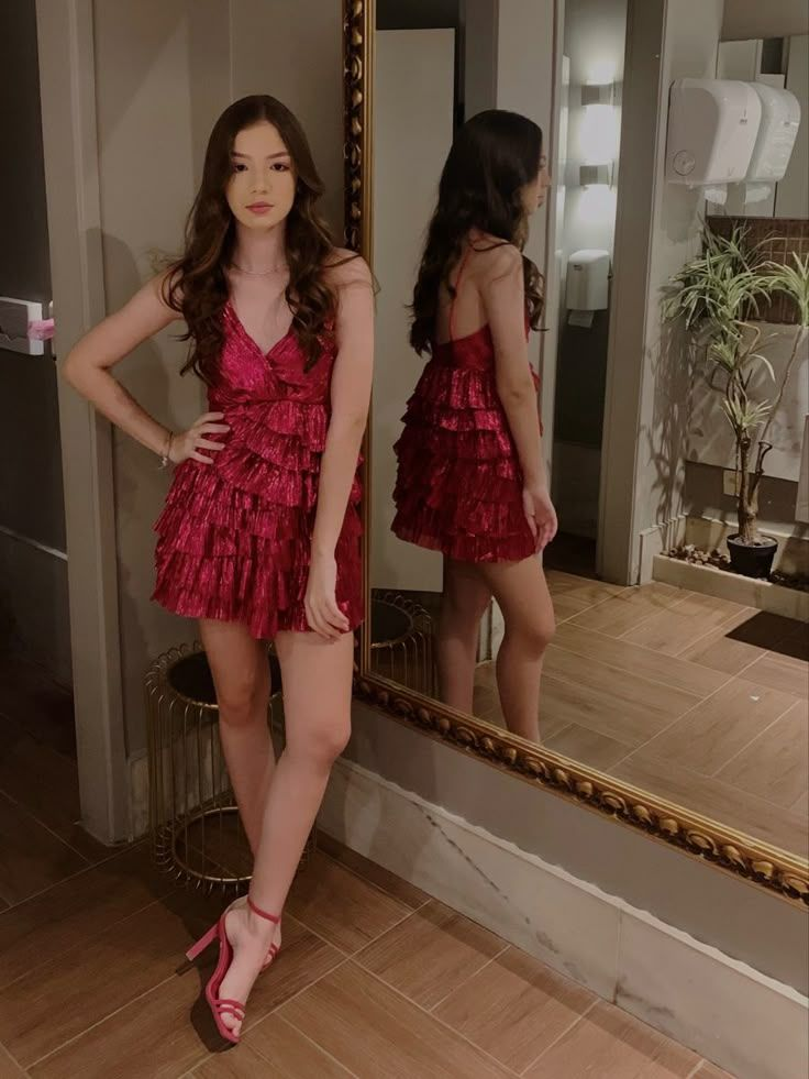 Beautiful Spaghetti Straps Red Layers Short Formal 6th Grade Homecoming Dress A Line Cocktail Dress S572