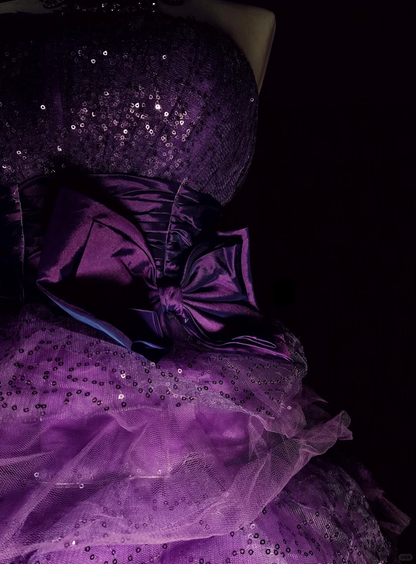 Shiny Purple Tulle Sequin A Line Short Homecoming Dress,Strapless Mini Birthday Prom Dress D4070