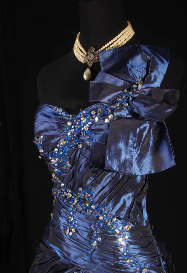 Elegant One Shoulder Satin Pleated Beaded Mermaid Evening Dress Navy Blue Long Party Dress D2225