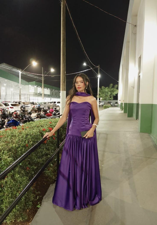 Fashion Purple Satin Mermaid Long Party Dress，Strapless Prom Gown D3445