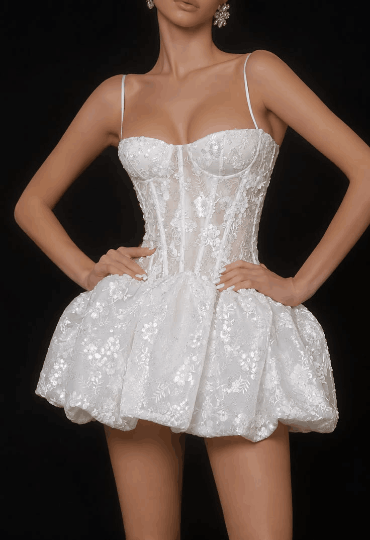 Glamorous Spaghetti Straps Tulle Sequin Floral Short 16th Birthday Outfits,White A Line Short Graduation Homecoming Dress D4020