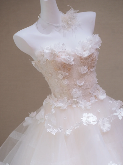 Beautiful Sweetheart Neck White Tulle Lace Appliques Long Wedding Dress Bridal Dress S907