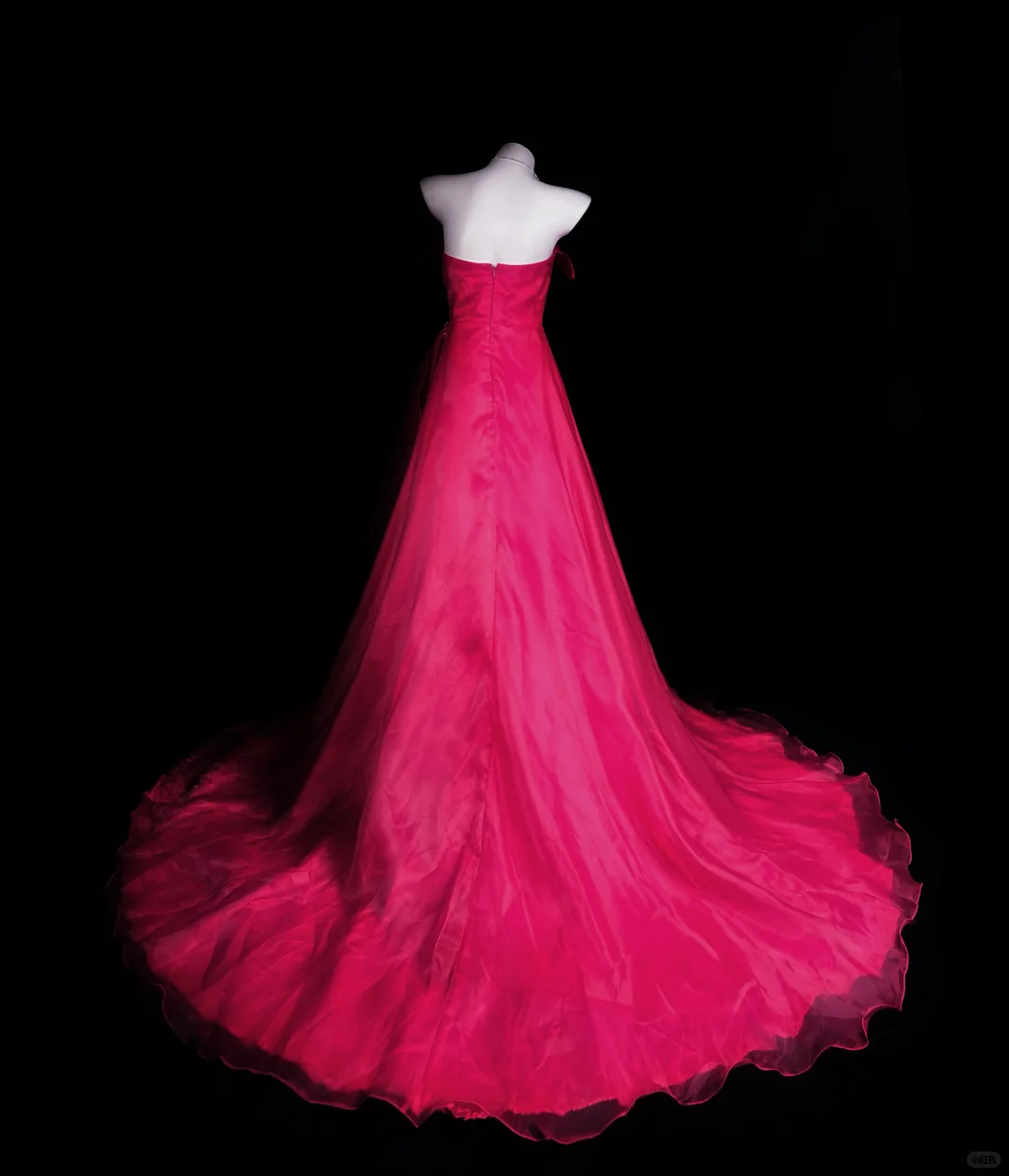 Sexy Strapless Ball Gown Hot Pink Organza Beaded Long Evening Dress Prom Gown D2515