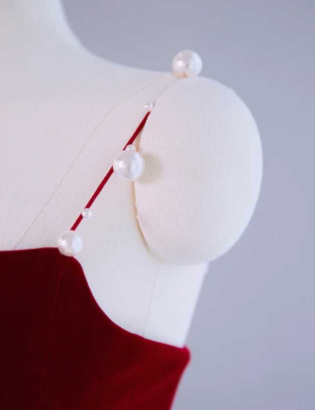 Vintage Red Velvet Ruffle Party Dress Mermaid Birthday Dress S310