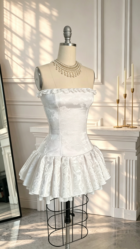 Vintage Strapless Cocktail Dress Strapless Satin Print Floral A Line Short Homecoming Dress White Birthday Outfits D2535