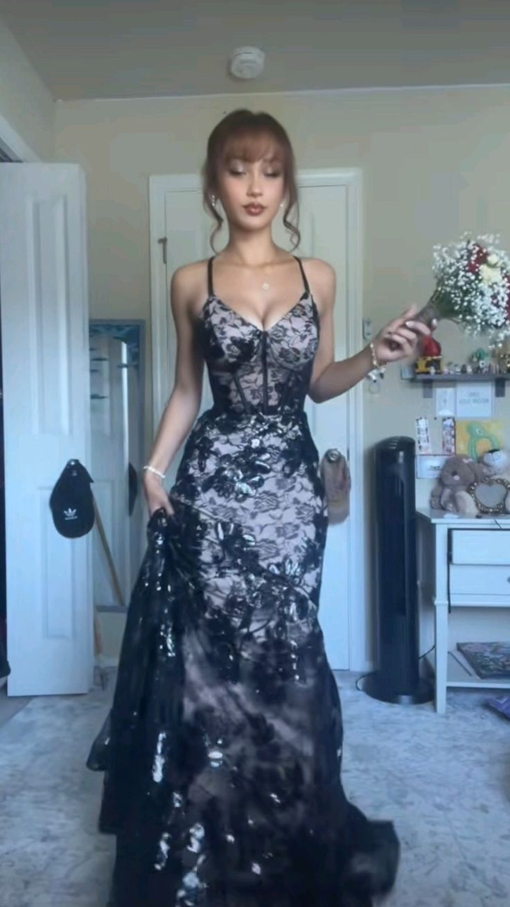 Sexy Black Lace Tulle Sequin Mermaid Long Party Dress Backless Evening Dress D5451
