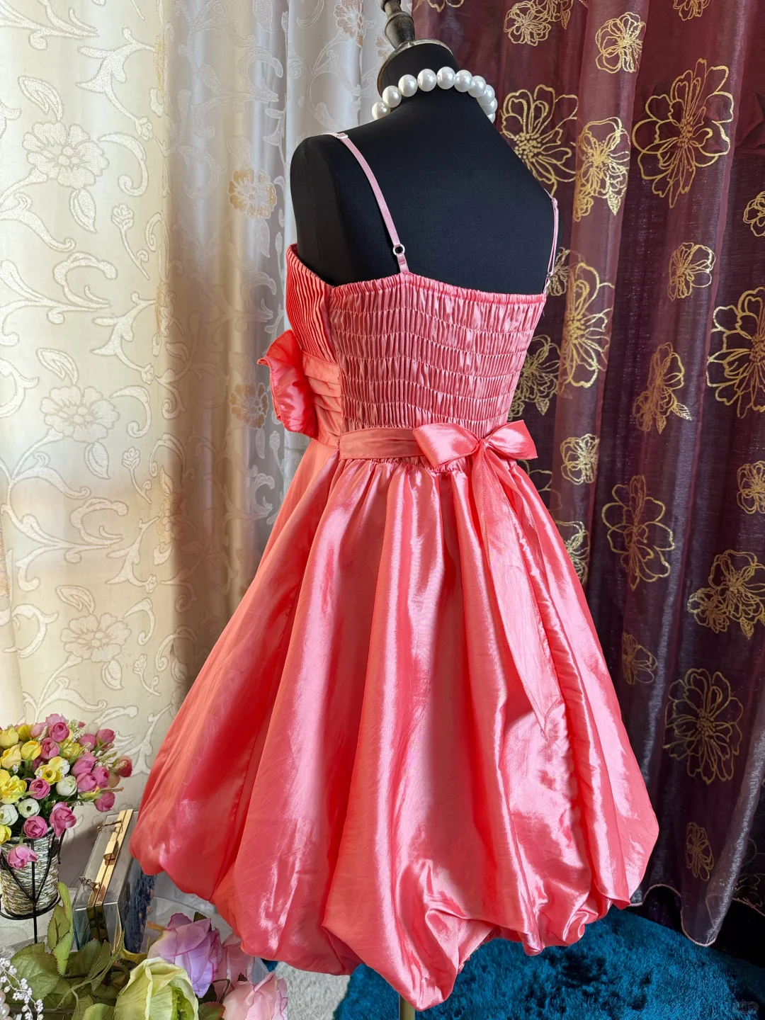 Pretty Spaghetti Straps Pink Satin A Line Homecoming Dress Short 21st Birthday Outfits With Flower D728