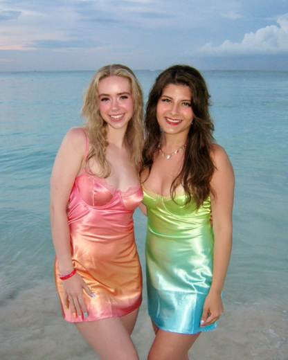 Beautiful Spaghetti Straps Ombre Pink Satin A Line Short 7th Graduation Homecoming Dress Birthday Outfits D3042