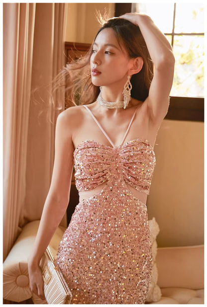 Glitter Blue Sequin Mermaid Long Wedding Guest Dress Formal Evening Dress Party Gown D2440