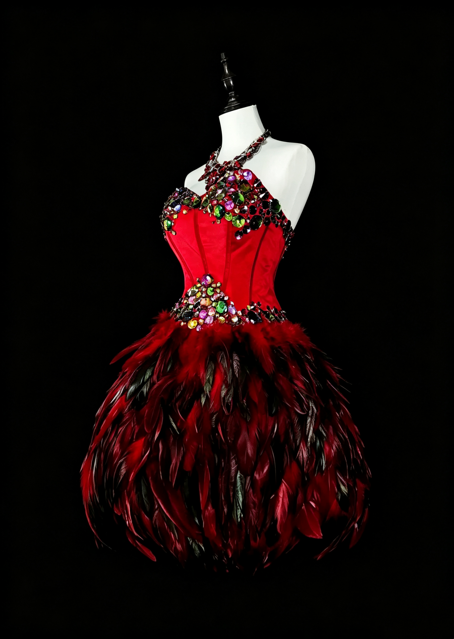 Gorgeous Strapless Red Satin Beaded Feathers A Line Short Birthday Dress Homecoming Dress D4042