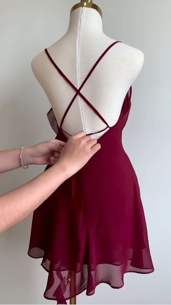 Classy Burgundy Chiffon Cocktail Dress Short Party Dress Homecoming Dress  S490