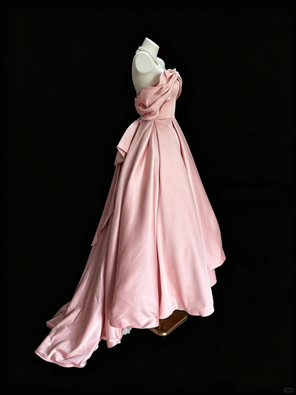 Classy Pink Satin Long Evening Dress Birthday Party Dress D5288