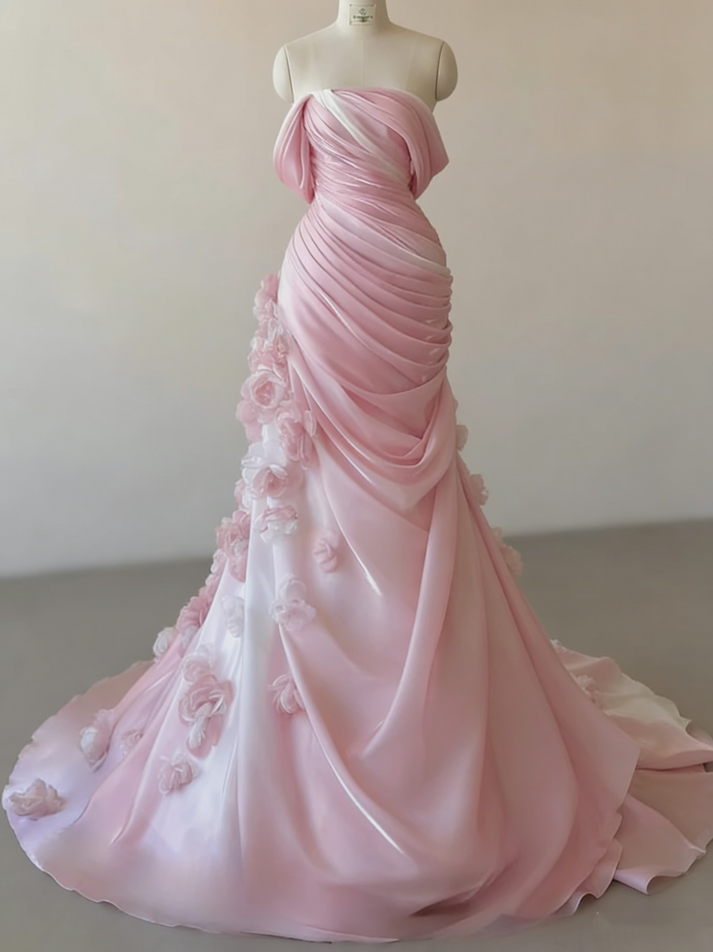 Sexy Mermaid Strapless Pink Long Floral Prom Dresses Party Dress SD2318
