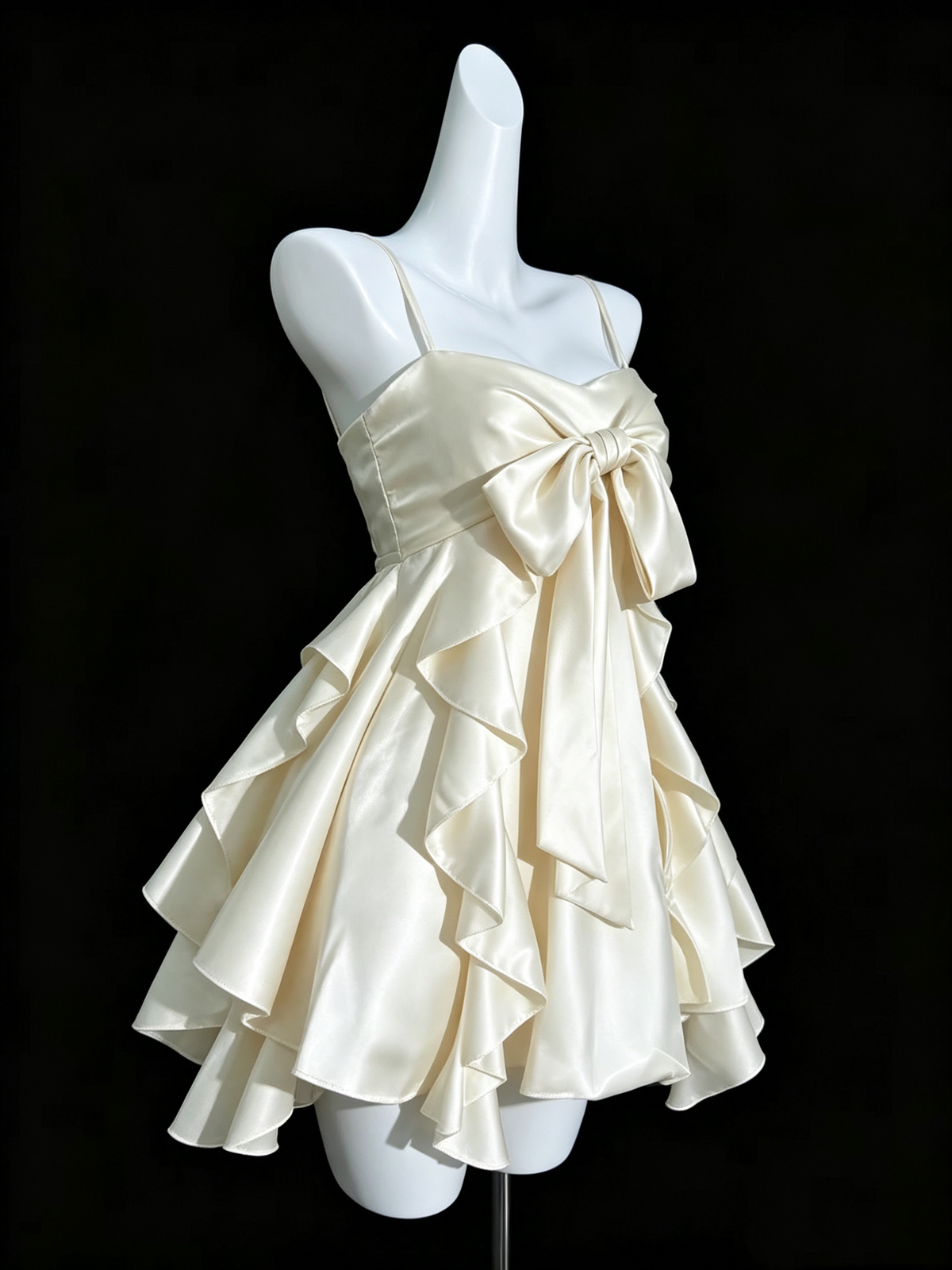 Classy Spaghetti Straps Off White Satin A Line Short Graduation Homecoming Dress D3847