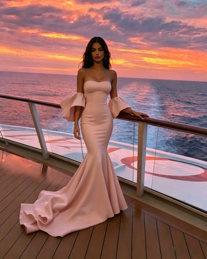 Sexy Mermaid Strapless Satin Burgundy Prom Dresses Long Party Dress SD2235