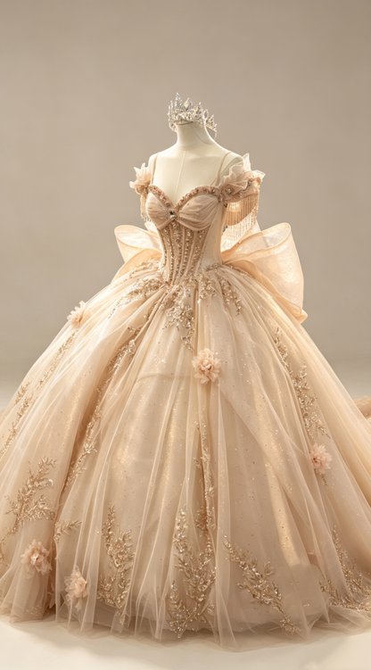 Beautiful Spaghetti Straps Pink Tulle Sequin Beaded Appliques Princess Quinceanera Dress Sweet 16 Dress D1630