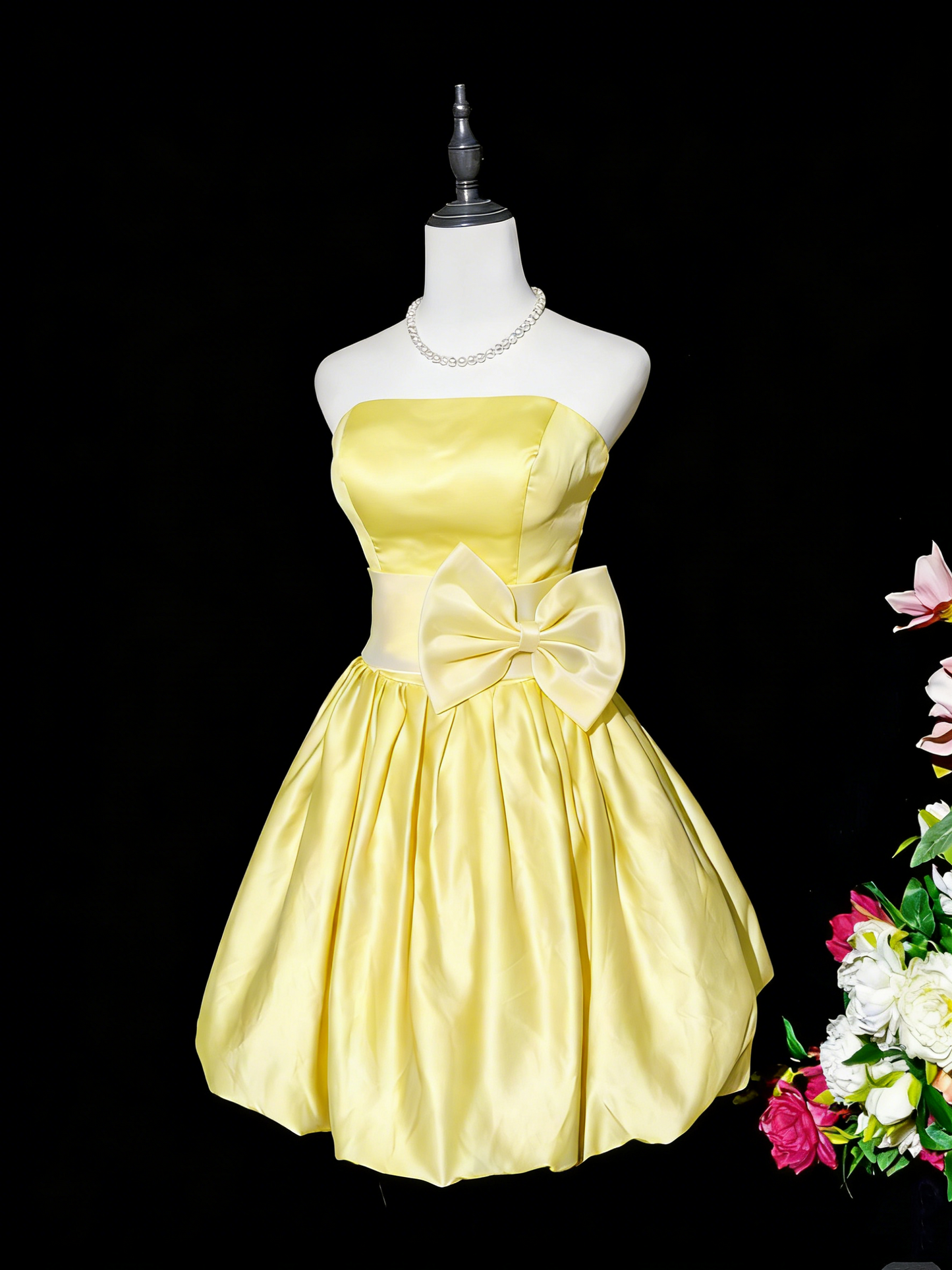Fashion Purple Strapless Satin A Line Short Graduation Homecoming Dress Birthday Dress With Bow D2369
