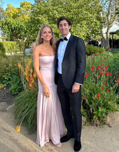 Beautiful Mermaid Strapless Neckline Pink Long Chiffon Party Dresses Prom Dress SD2028