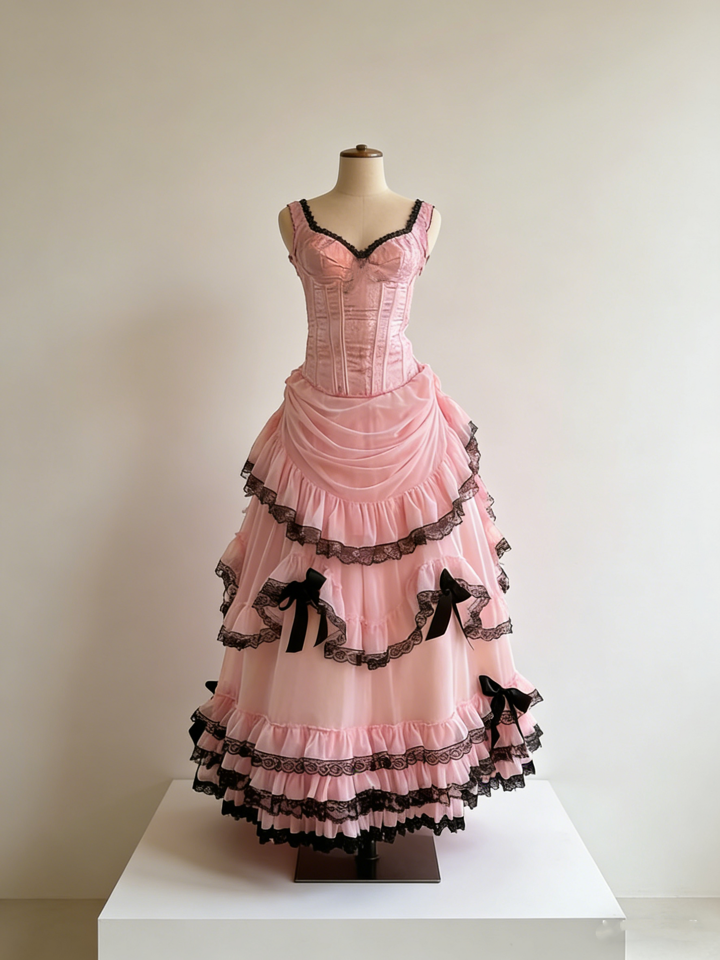 Vintage Pink Strapless Chiffon Pleated Layered Lace Ball Gown Formal Prom Dress With Gloves D1139