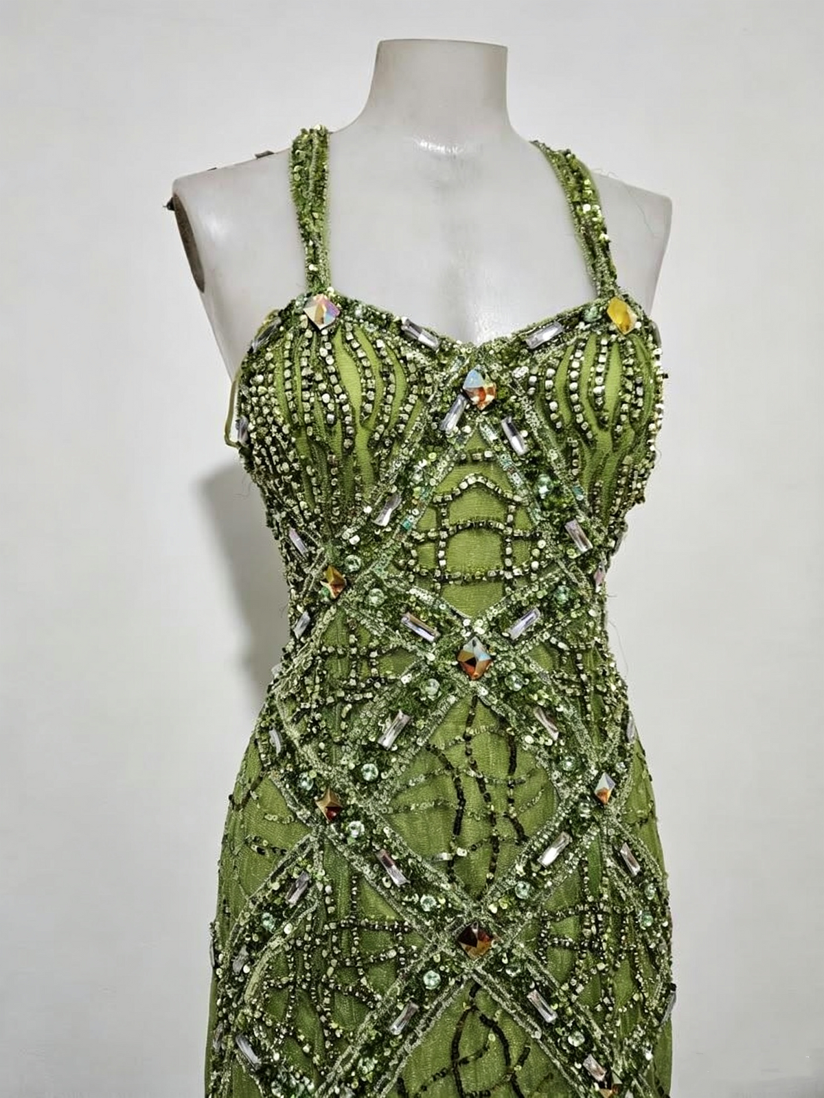 Gorgeous Green Spaghetti Straps Tulle Beaded Mermaid Long Party Dress Prom Dress D4314