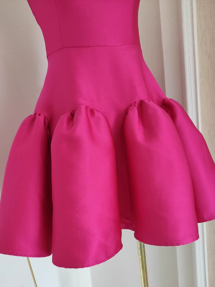 Cheap A line Strapless Hot Pink Satin Short Homecoming Dresses Birthday Outfits SD230