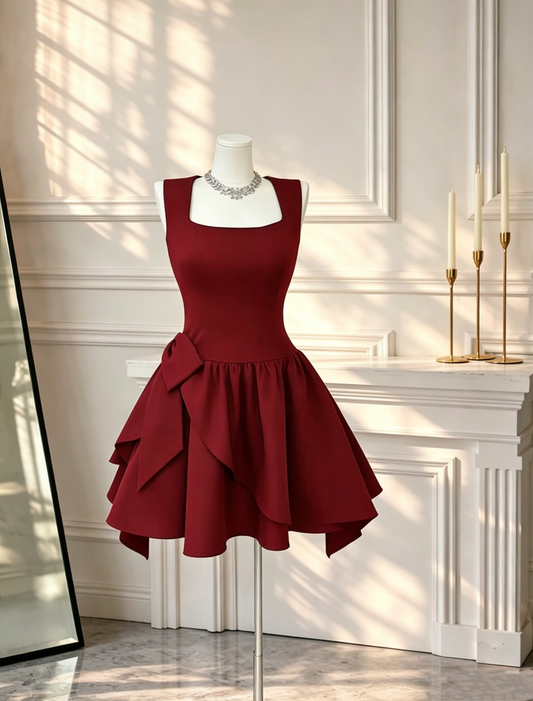 Vintage Burgundy Cocktail Dress Satin A Line Short 7th Grade Homecoming Dress D2671