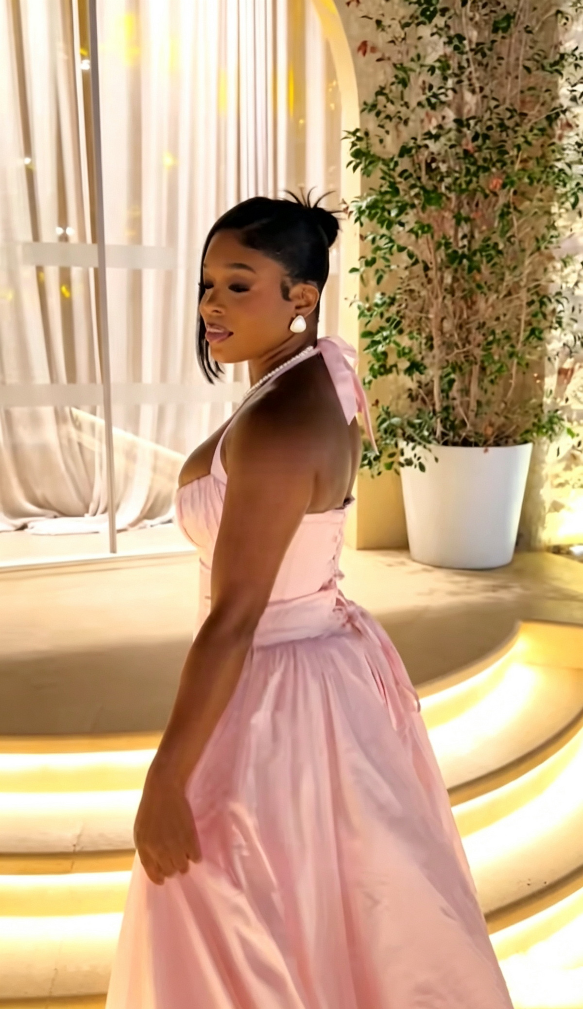 Classy Halter Pink Satin Pleated Long Evening Dress Formal Wedding Guest Dress D1606