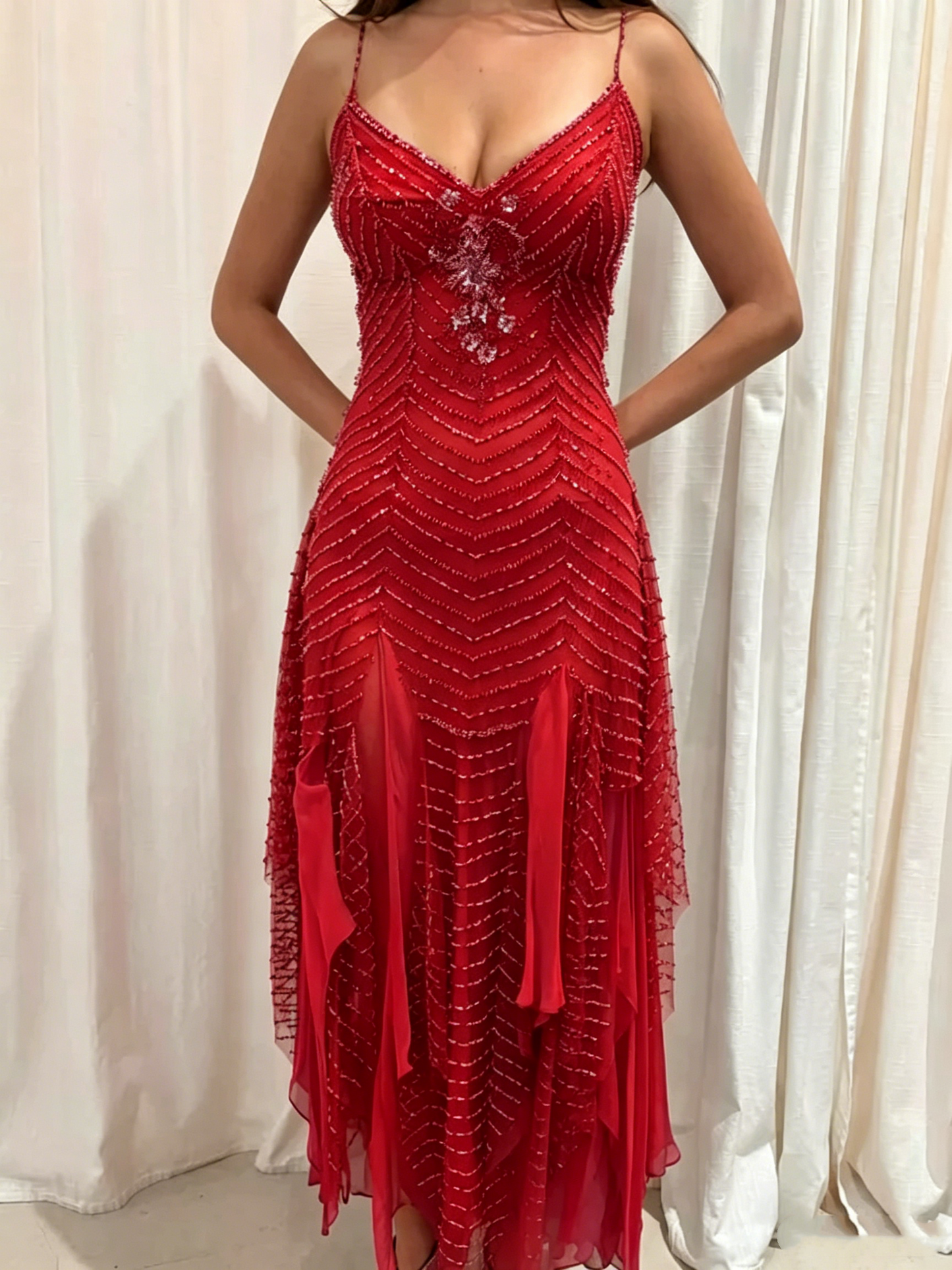 Gorgeous Spaghetti Straps V Neck Purple Chiffon Beaded Mermaid Long Party Dress Birthday Prom Gown D2872