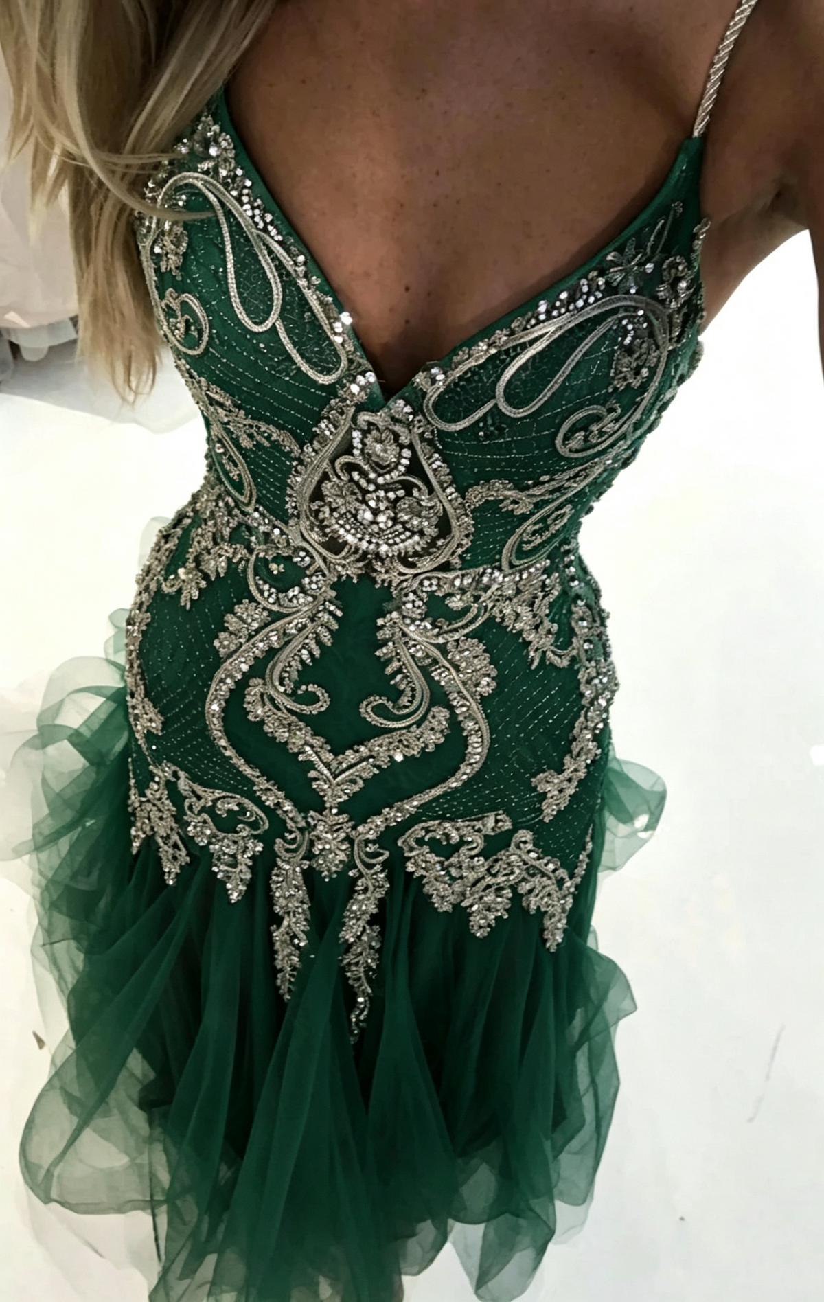 Gorgeous Spaghetti Straps Tulle Beaded Mermaid Long Party Dress Evening Dress D3904