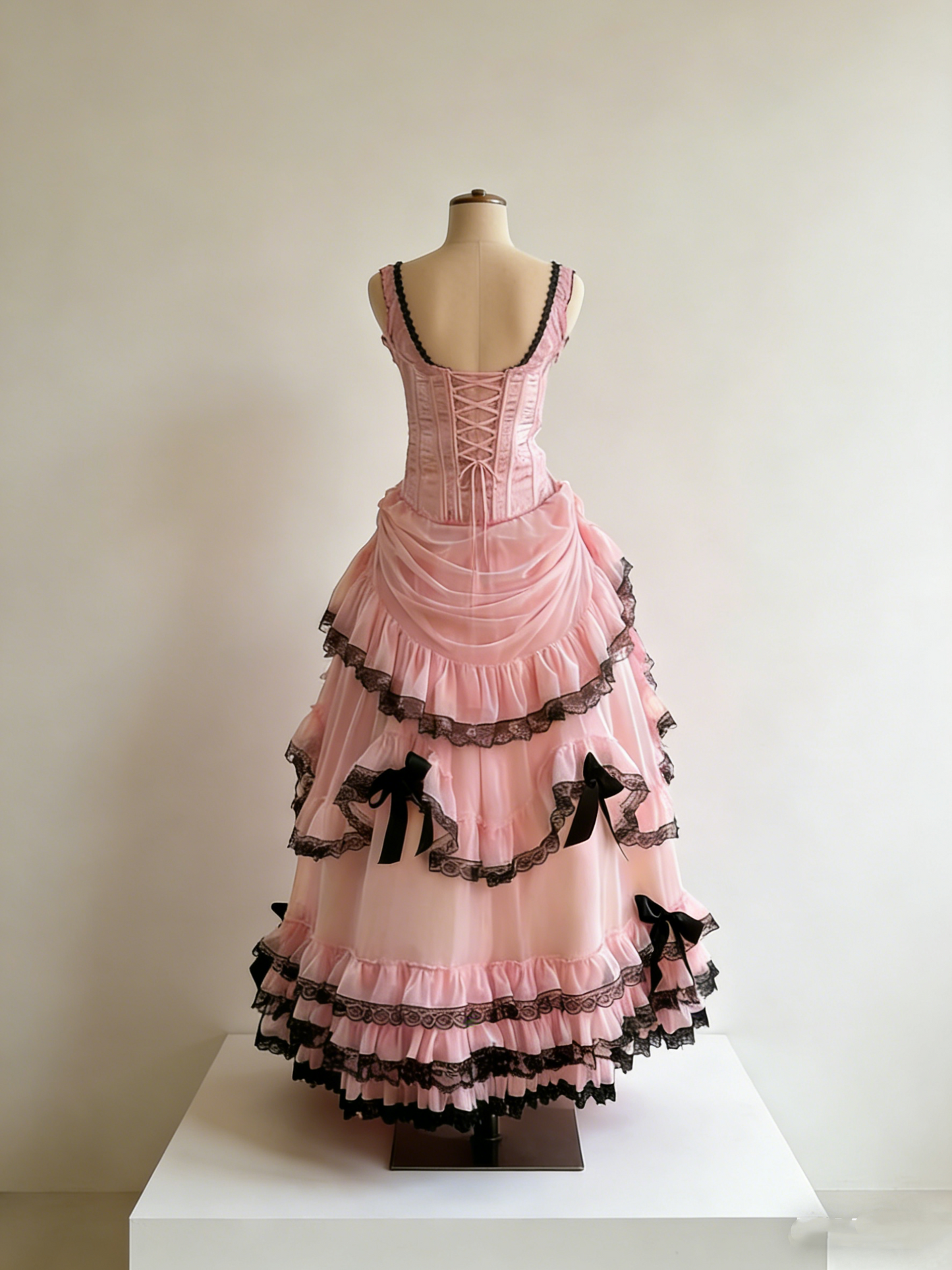 Vintage Pink Strapless Chiffon Pleated Layered Lace Ball Gown Formal Prom Dress With Gloves D1139