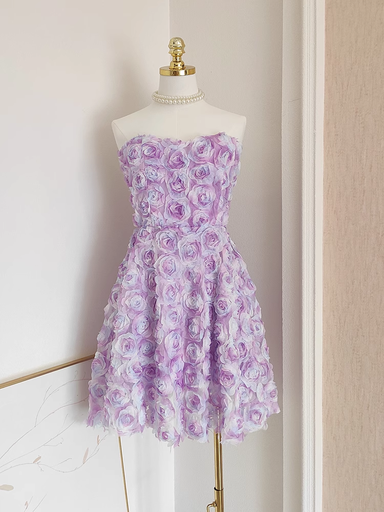 Sexy A Line Sweetheart Lilac Lace Vacation Dresses Short Floral Birthday Outfits SD333