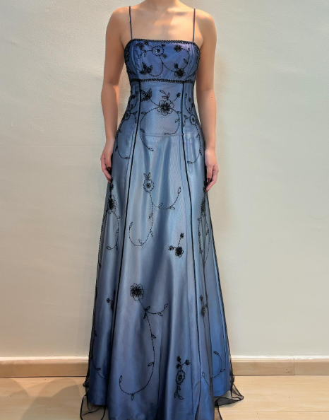 Gorgeous Spaghetti Straps Ombre Blue Tulle Beaded Mermaid Eevening Dress Long Birthday Party Gown D1695