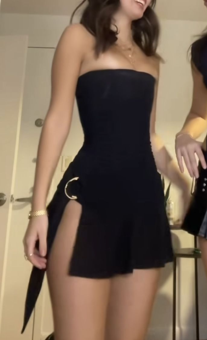 Black Sexy Strapless Sheath Slit Cocktail Dress Short Party Dress Homecoming Dress D372