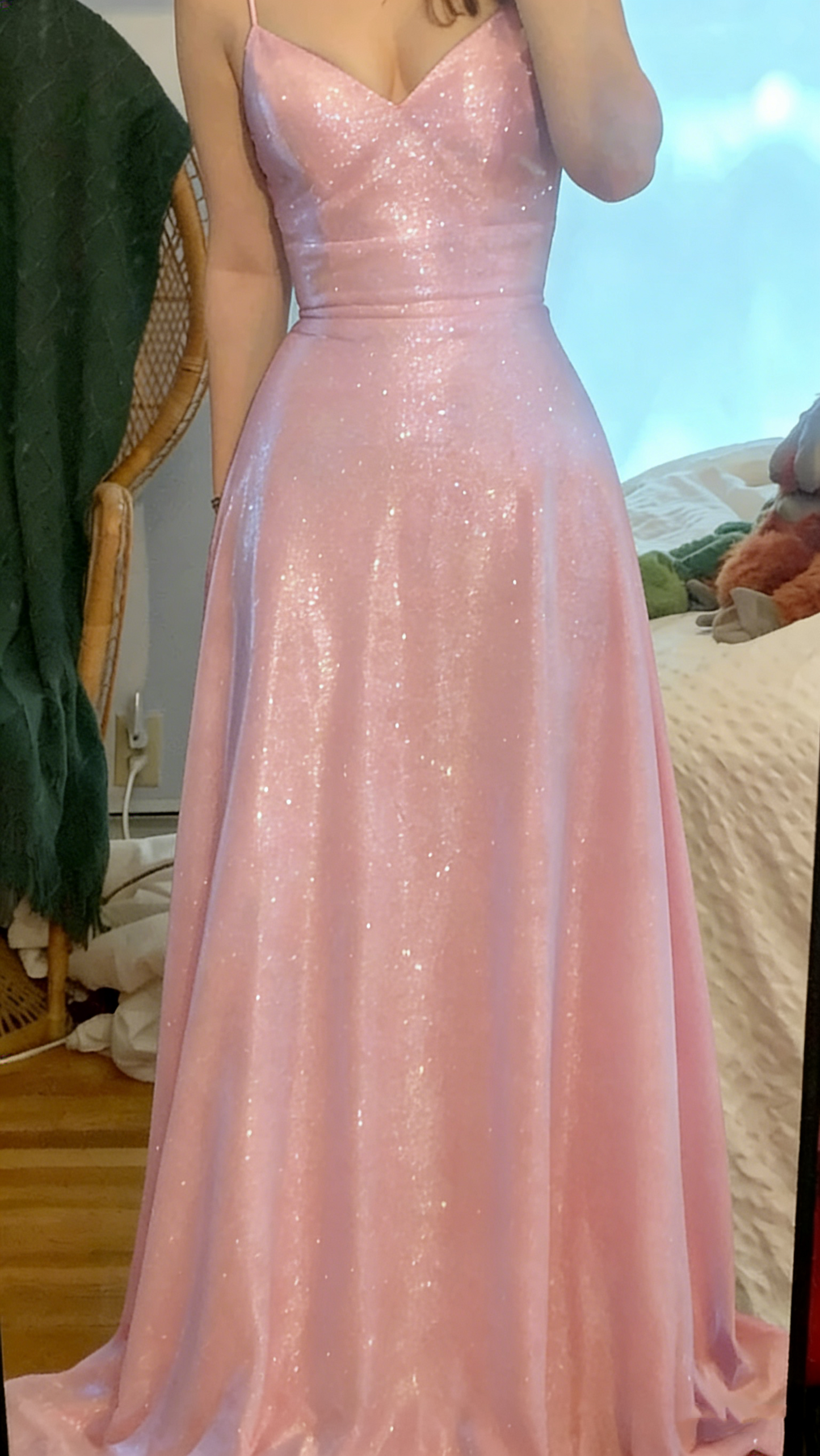 Sparkly Spaghetti Straps Green V NecK Sequin Evening Dress Long Wedding Guest Dress D1527