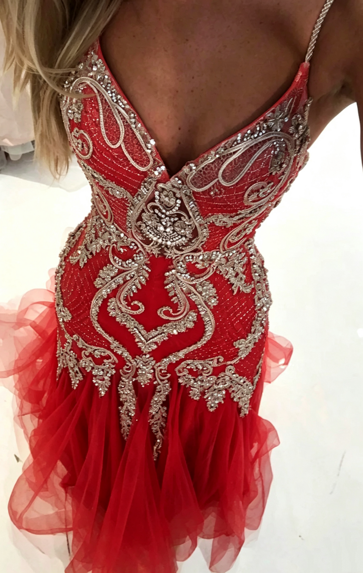 Gorgeous Spaghetti Straps Tulle Beaded Mermaid Long Party Dress Evening Dress D3904