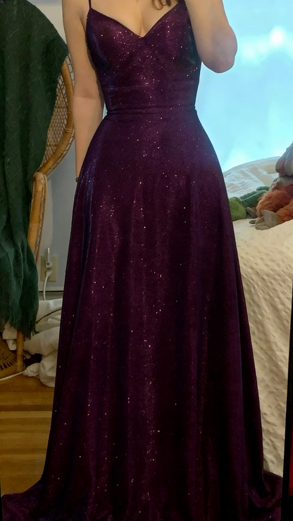 Sparkly Spaghetti Straps Green V NecK Sequin Evening Dress Long Wedding Guest Dress D1527
